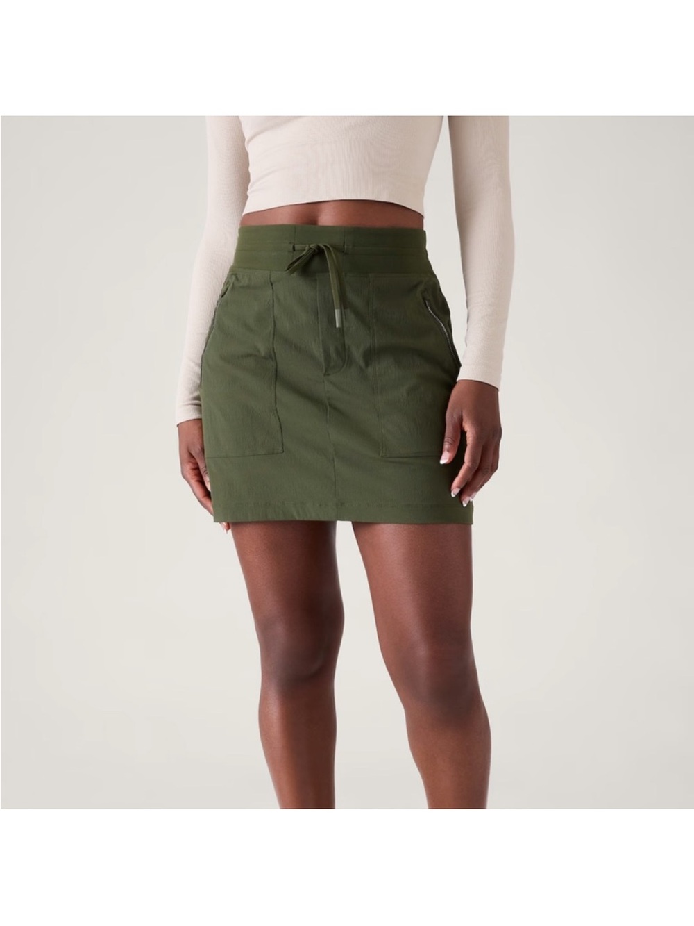 Athleta Chelsea cargo skirt Olive Green Drawstring Utility Mini size 10 nwt!